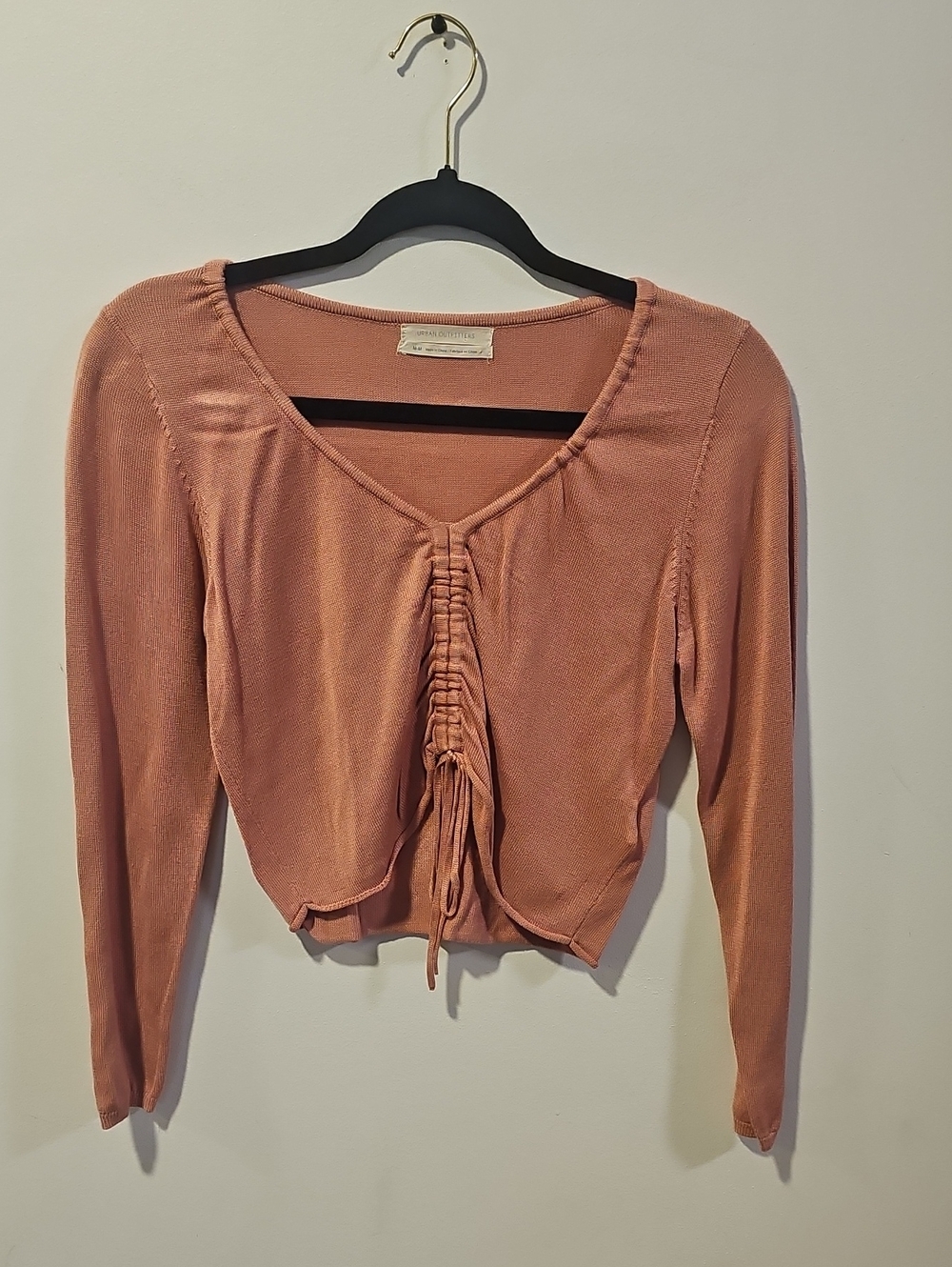 Urban Outfitters Dusty Rose Drawstring Ruched V-Neck Top